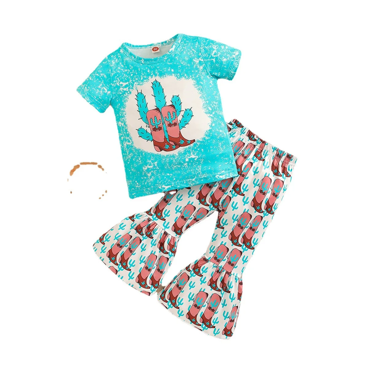 

Summer New Design Girls' Short Sleeve Flare Trousers Set Boutique Wholesale Fashionable Kids' Outfit for Spring 2025
