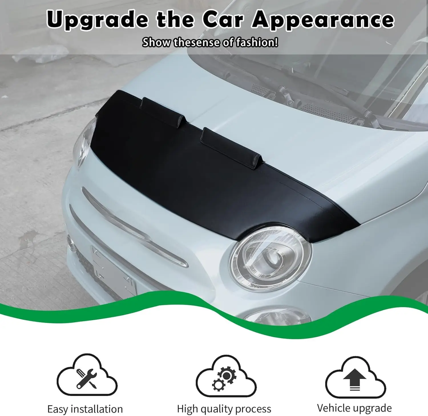 1PCS PU Leather Car Hood Sand and Stone Deflector Bra For Fiat 500 2007-2024 Car Hood Protection Cover Accessories