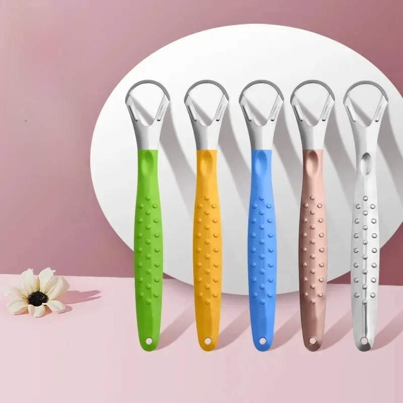 Couteau de langue avec étui en acier inoxydable, grattoir de langue de couleur pour adulte, élimine la mauvaise haleine, nettoyant buccal, soins buccaux