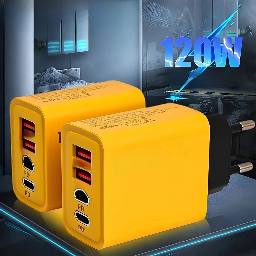Ładowarka sieciowa USB 120 W 4-portowa PD Szybkie ładowanie USB 3.0 Typ C EU US Ładowarka sieciowa do Xiaomi iPhone 15 Pro Max Adapter ścienny — zdjęcie 2