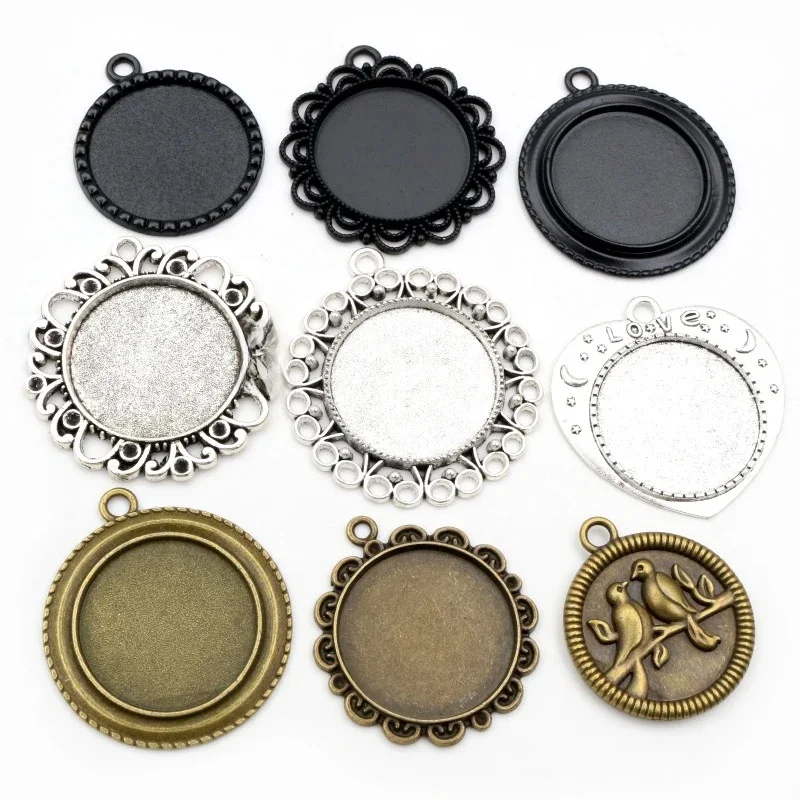 Nowa moda 5 sztuk 25mm wewnętrzna rozmiar czarny antyczne posrebrzane brązowy kwiat prosty styl Cabochon baza ustawienie Charms wisiorek — zdjęcie 2