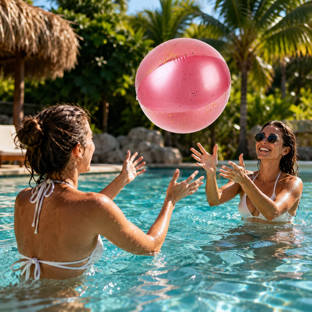 1PC Rose Gold Glitter Inflatable Beach Ball Transparent PVC Floating Water Pool Toy for Summer Swimming Party