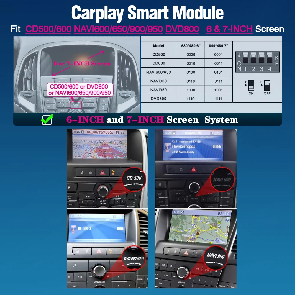 AUTOTOP Draadloze CarPlay en Android voor Opel CD 500 600 NAVI 600 650 900 950 DVD 800 Multimedia Module Fit 6 Inch 7 Inch Scherm