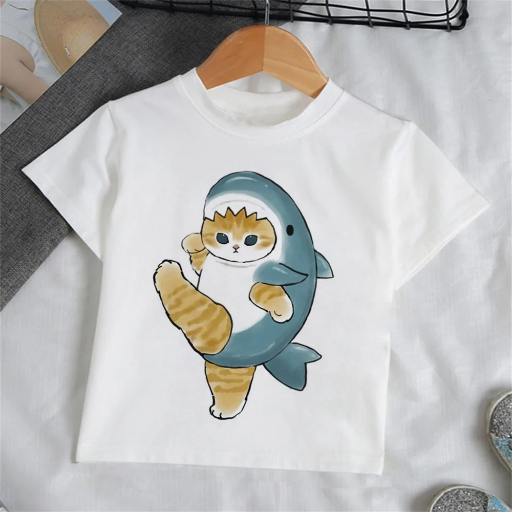 Camiseta de gato de dibujos animados para niñas, ropa de moda para niños de 3 a 12 años al aire libre, camiseta para adolescentes, Ropa para Niñas