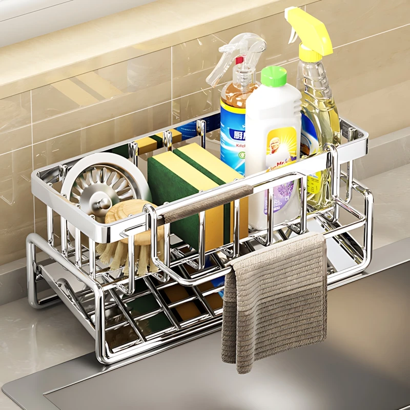 Stainless Steel Sink Drying Rack, Over-Sink Drain Rack with Multi-Layer Storage, Rust-Resistant for Dishes, Utensils & Fruits