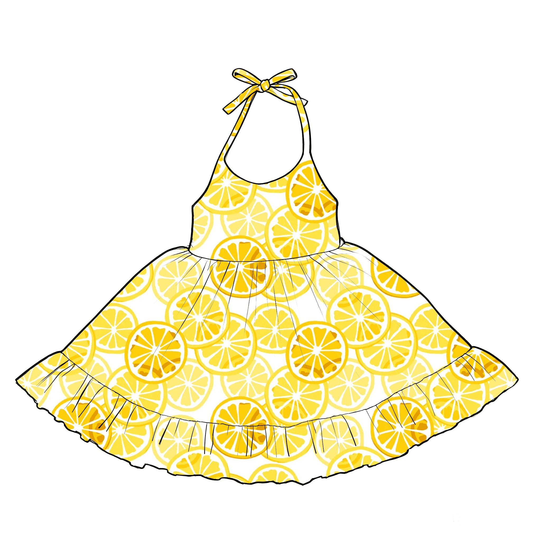 Boutique Girls dress halter neck dress Fruits and caterpillars Print Casual Everyday Wear Baby custom