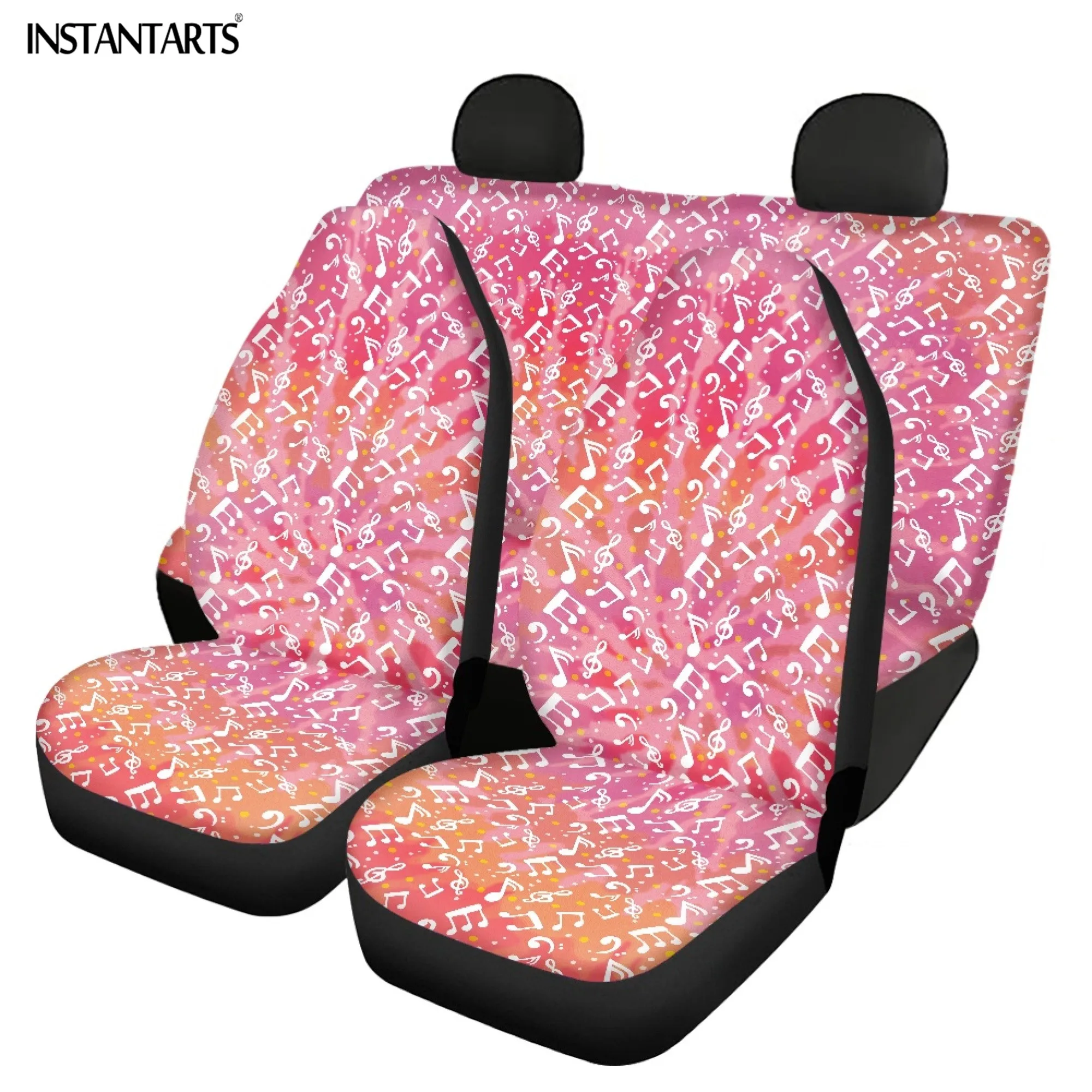 INSTANTARTS Musical Notes Design Car Seat Trim Covers Colorful Creative Automobile Adornment Durable Non-Fade Polyester Cushion