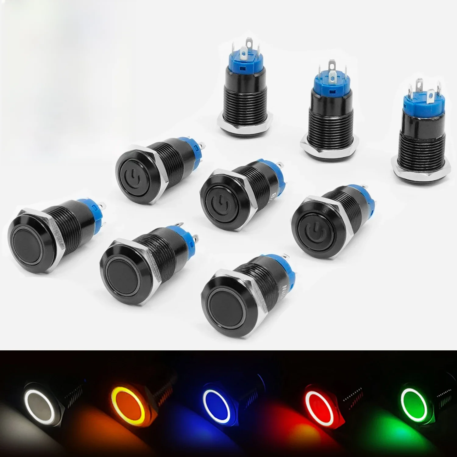 Metalowy przełącznik przyciskowy 12 mm, czarna obudowa — zdjęcie 2