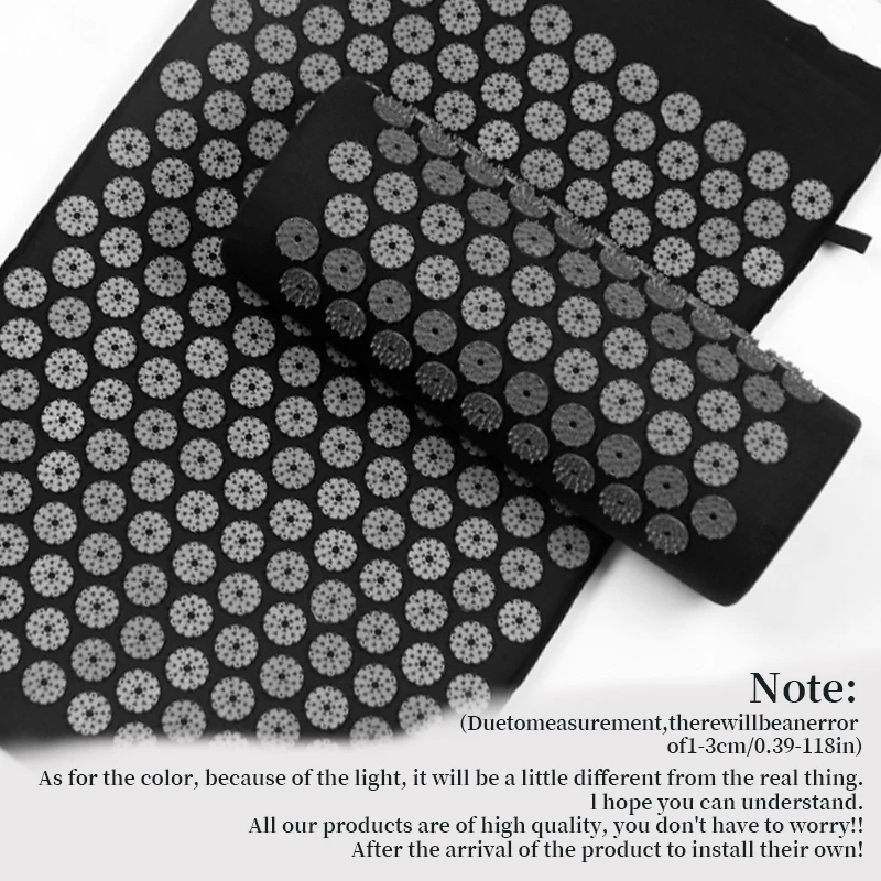 68*42*2cm  Black Acupressure Massage Mat & Pillow Set Free Storage Bag