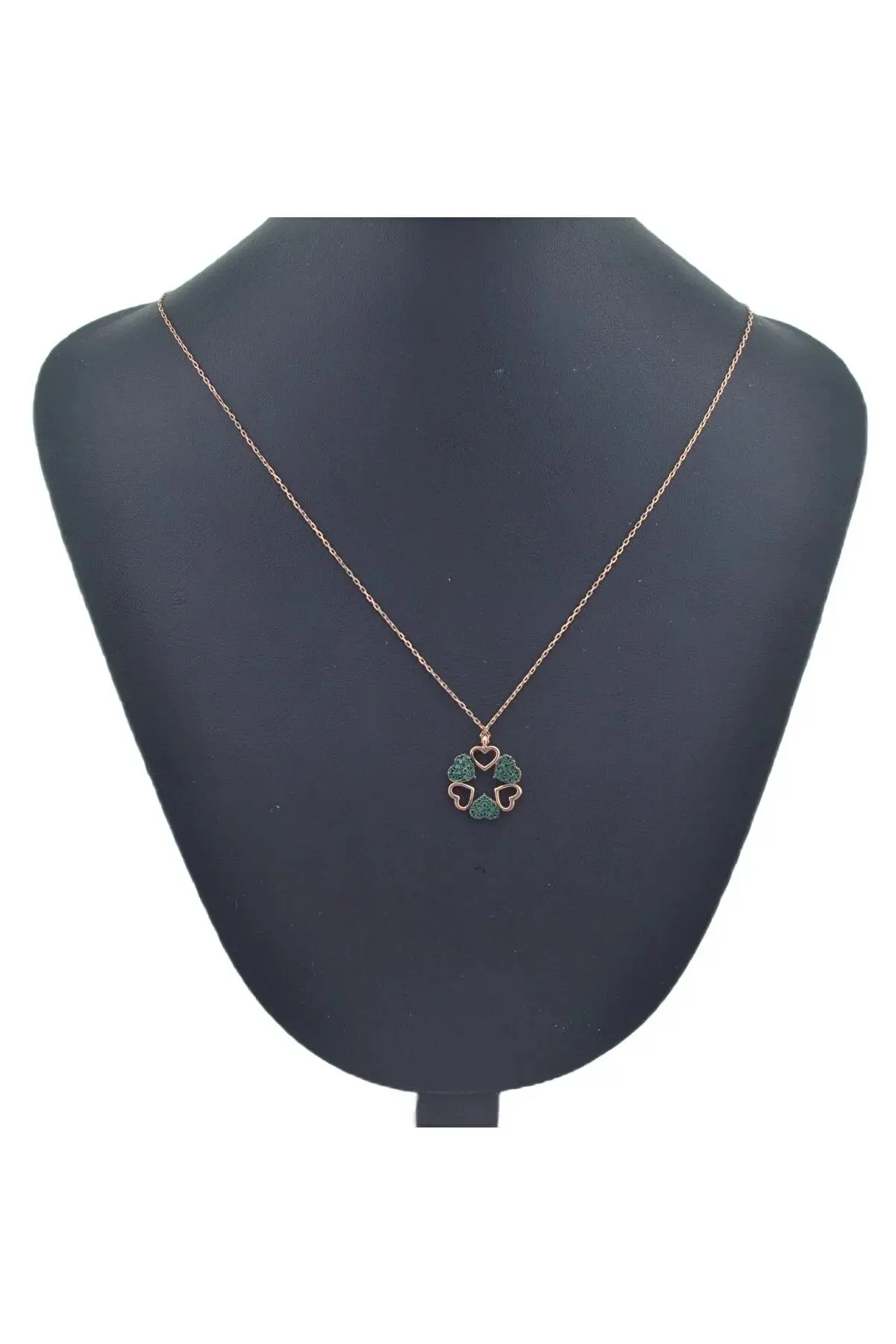 Heart Themed Green Stone Woman Silver Ghost Necklace No: 10