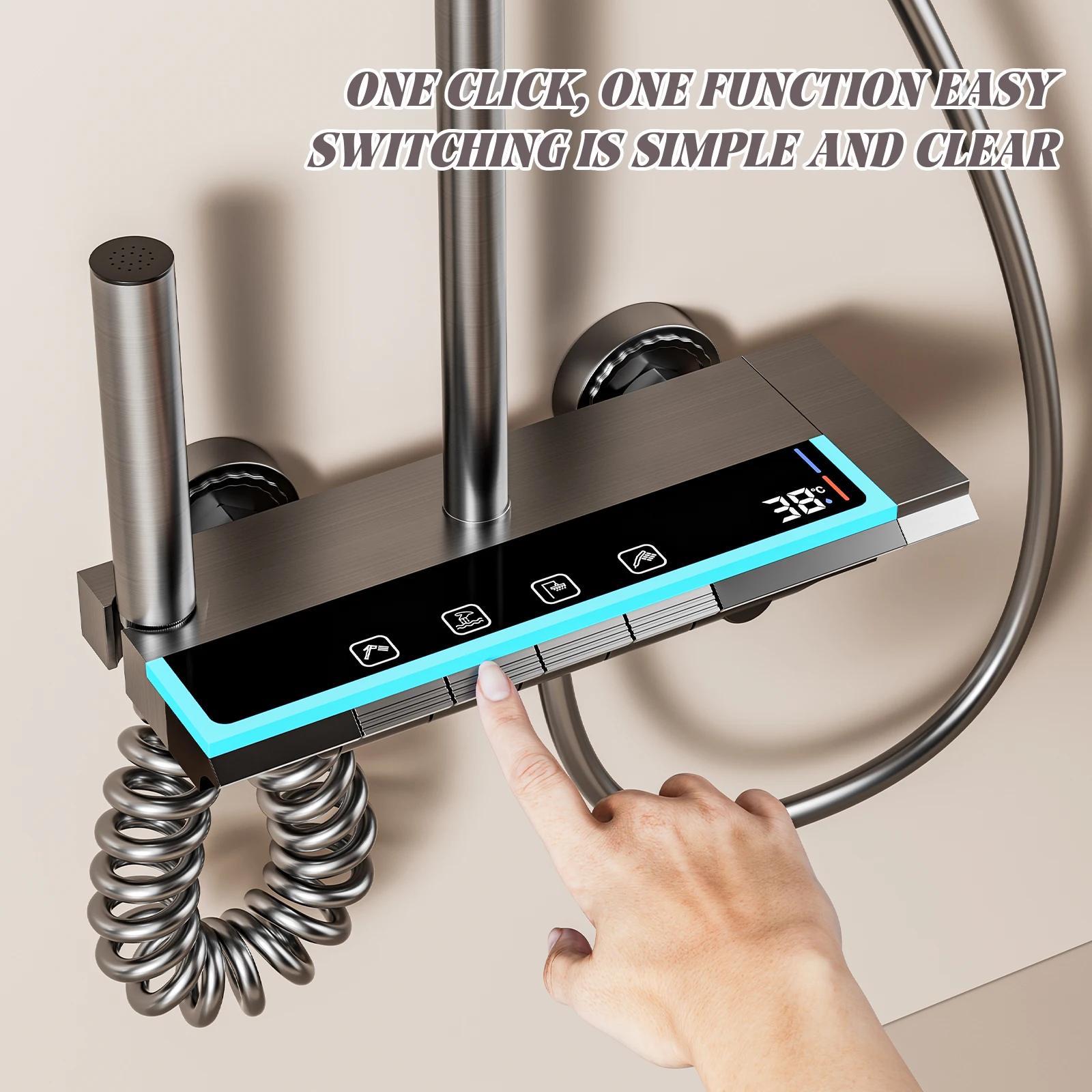 4 Functions Piano Keys Bathroom Shower Faucet Set Digital Temperature Display Shower System Hot Cold Showers Mixer Pressure Taps