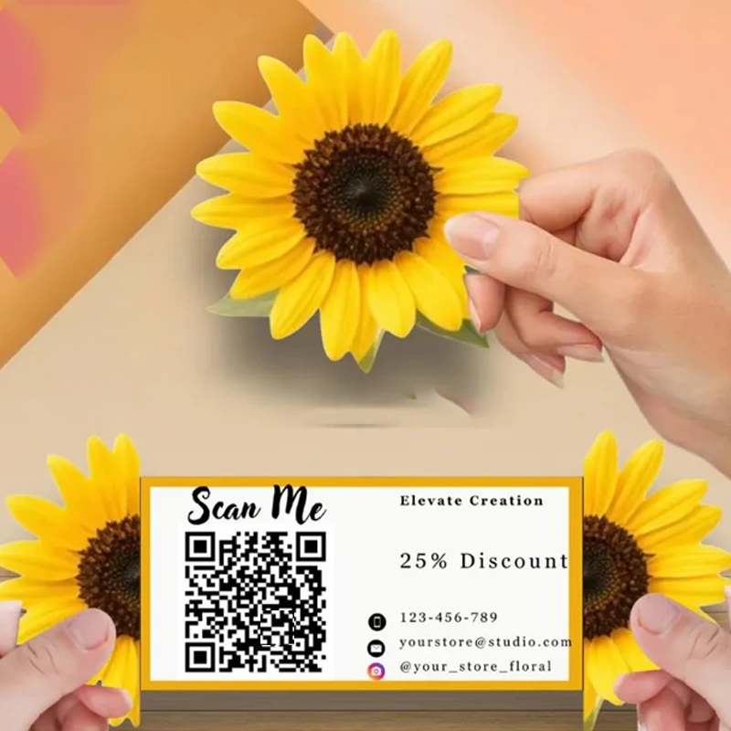Flower Business Card Template Editable Folded Buisness Card Design For Beauty Printable Trendy Business Card with QR Code Cards