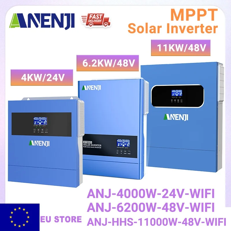Inverteurs solaires hybrides ANENJI 6.2KW 48V/4.2KW 24V/11KW 48V 220V onde sinusoïdale pure WIFI MPPT pour panneaux solaires