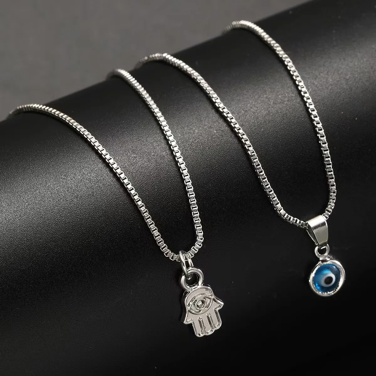 Lucky Double Layer Palm Evil Eyes Pendant Necklace for Women Micro Paved Rhinestone Eye Clavicle Chains Jewelry Gift image 5