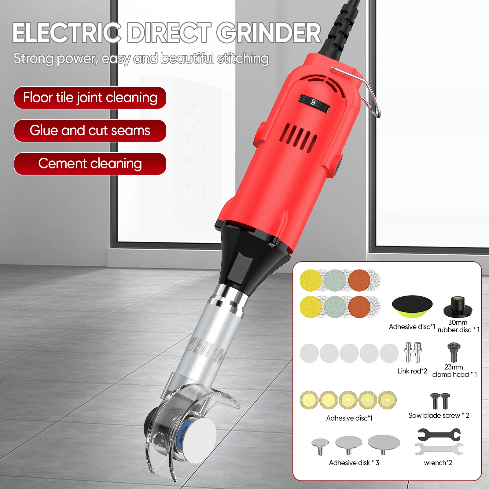 350W elektrischer Geradschleifer für Keramikfliesen, Fliesenfugenwerkzeug, 6-Gang, Reinigungsmaschine, Schleifer, Polierer. – Detail 1