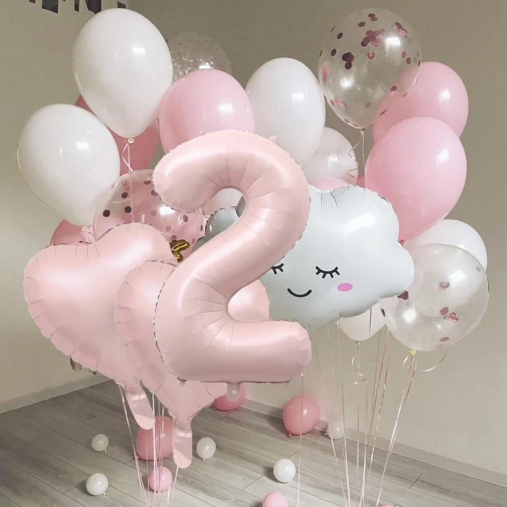 Zestaw różowo-białych balonów lateksowych 40 cali Balon foliowy z cyfrą / sercem do dekoracji przyjęcia urodzinowego dla dziewczynki — zdjęcie 2