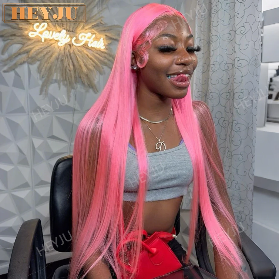 

Цветной розовый парик с кружевной передней частью из натуральных бразильских прямых волос, 30 дюймов, 13x4, 13x6, HD прозрачный кружевной фронтальный парик