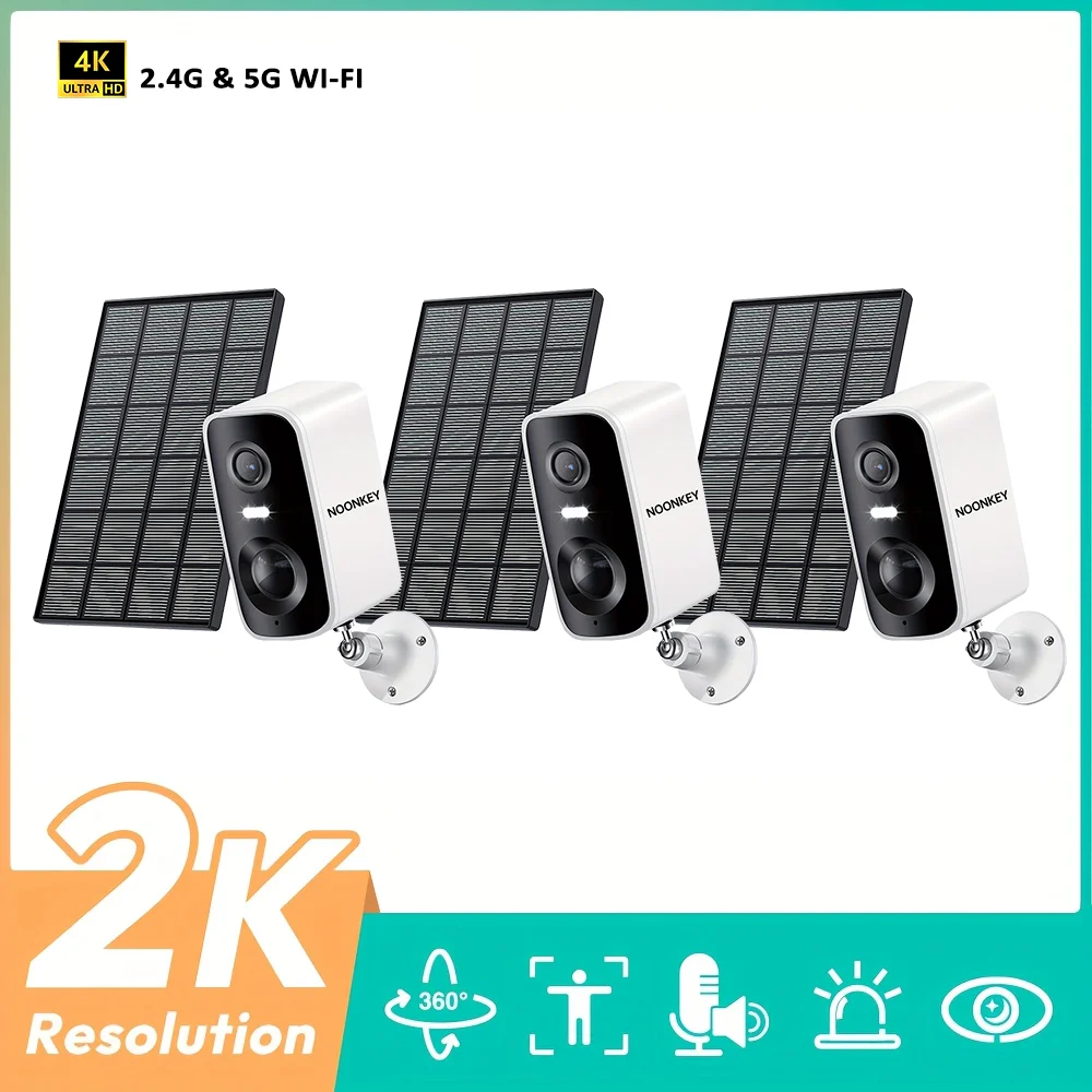 

[3Pcs] 4Mp Solar Security Cam: Color Night Vision, Pir Detection, 2-Way Talk, Spotlight, Wifi, Ip66, Battery+ Solar Powered