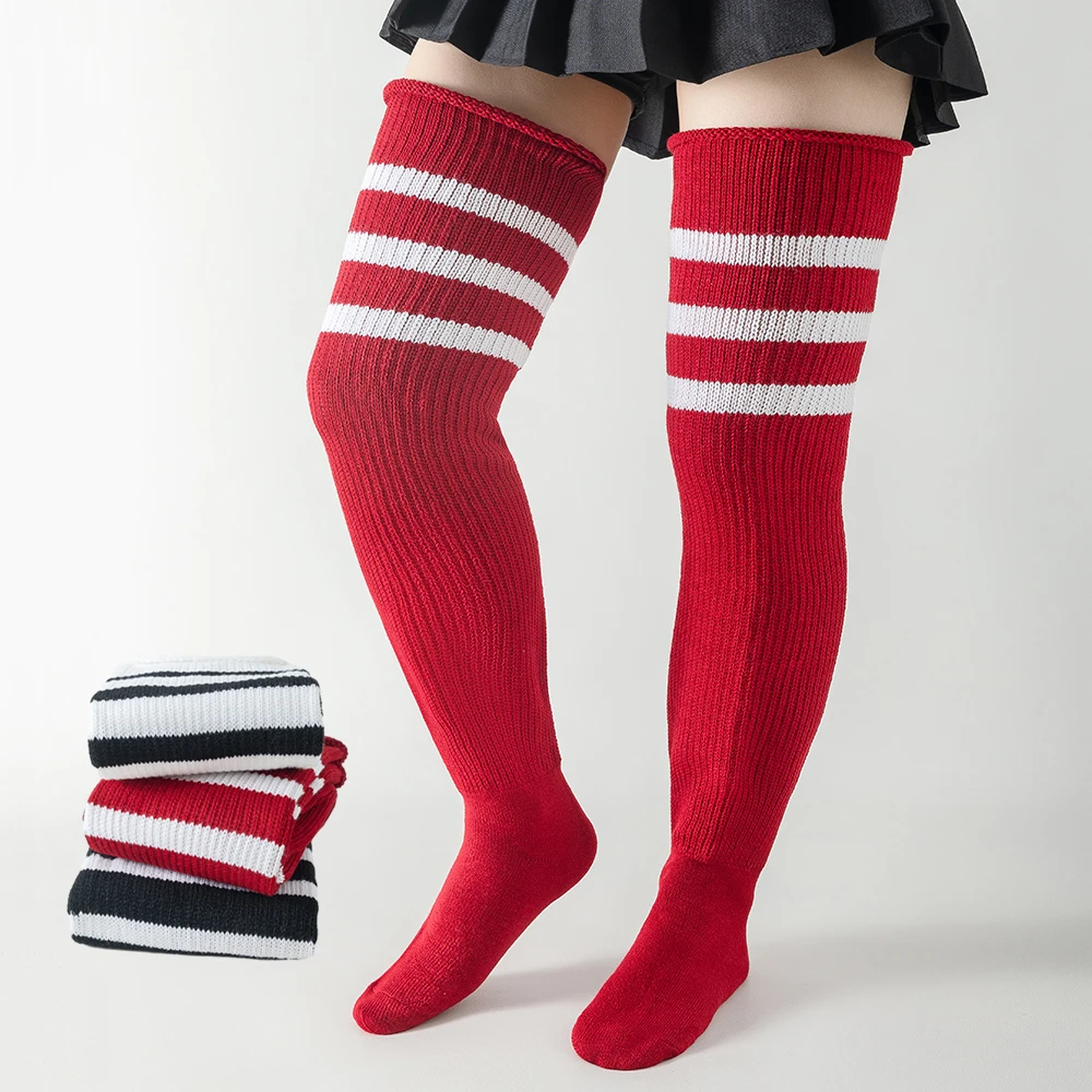 Plus Size Thigh High Socks for Thick Thighs- Extra Long Womens Cable Knitted Over with Solid & Striped Patterns Soft, Stretchy