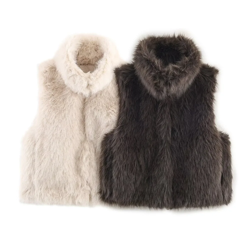 

Женские модные жилеты из искусственного меха, водолазка без рукавов, короткий жилет, пальто, женская винтажная однотонная повседневная офисная женская верхняя одежда