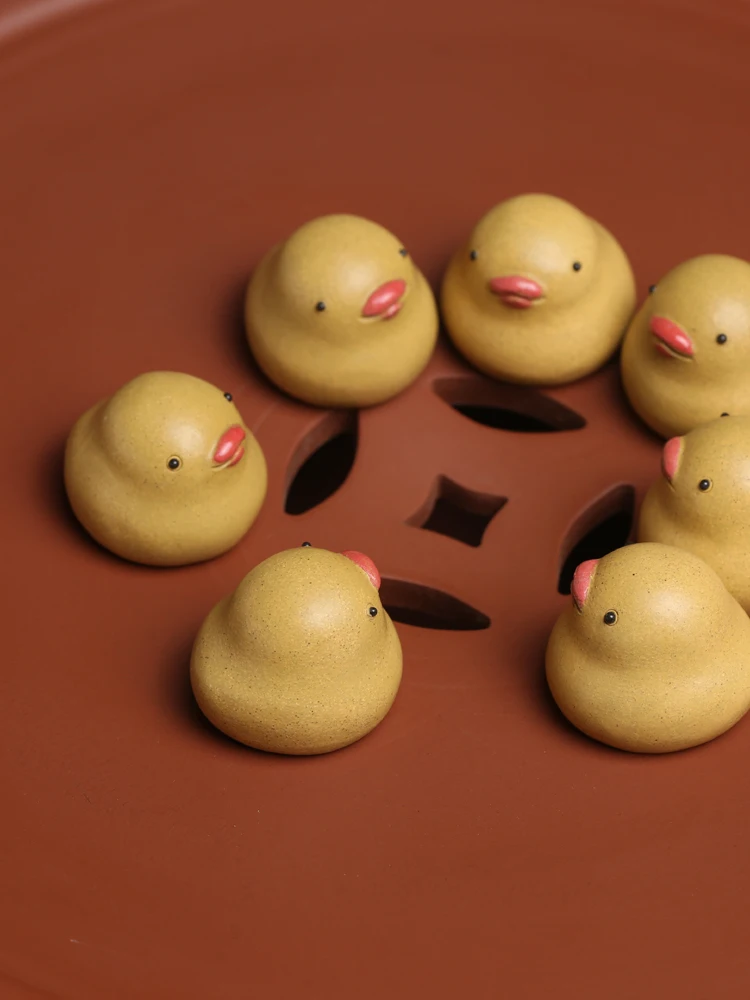 Cute Little Duck Yellow Tea Pet Spirit Figurines Tea Ceremony Utensils Chinese Room Decoration Accessories Zen Animal