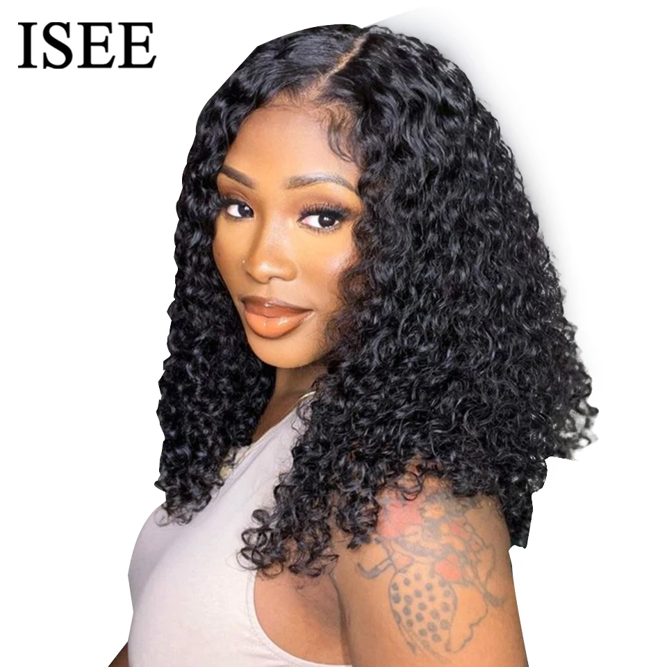 

Glueless Wig Human Hair PrePlucked ISEE Hair Water Wave Bob Wigs Wear And Go Deep Wave Curly Lace Front Wig PrePlucked For Women