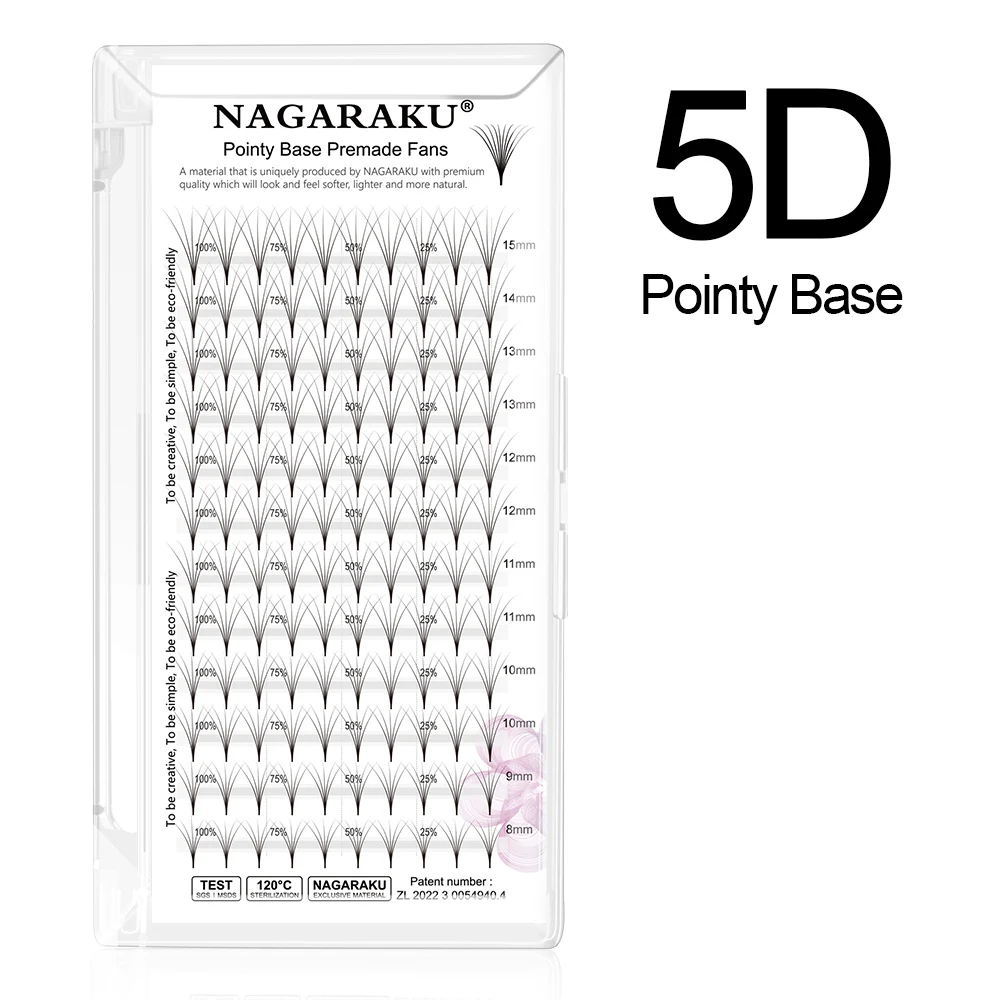 NAGARAKU Vorgefertigte Fächer mit scharfem, schmalem Stiel, Wimpernverlängerung 0,07 mm, 4D-10D, 120 Fächer, dünne, spitze Basis, russische Fächer, fertiges Volumen