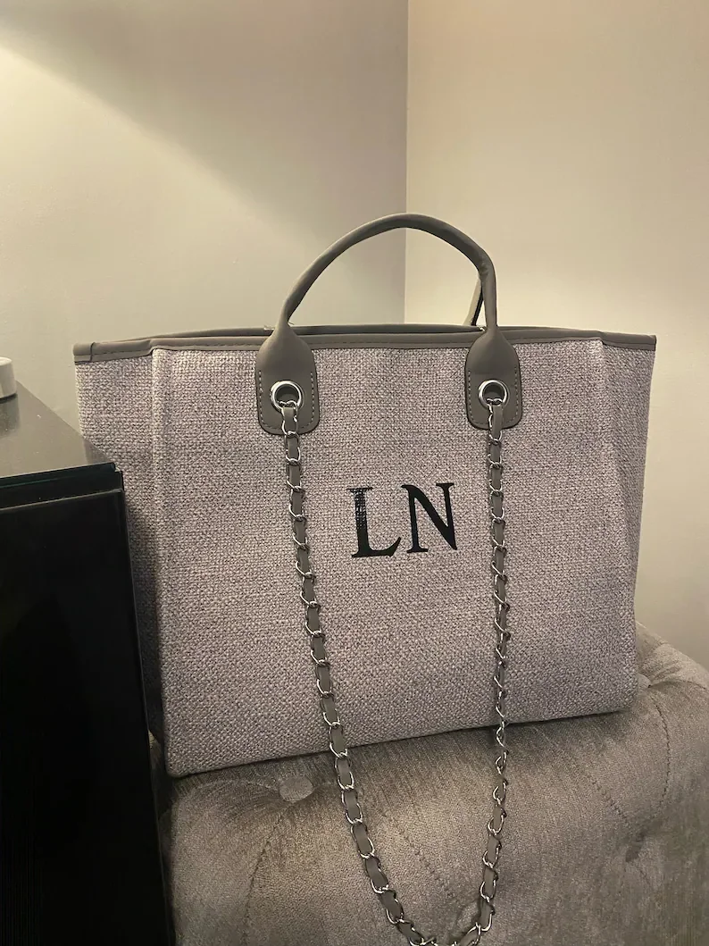 Bolso de hombro personalizado para mujer, bolso de playa, bolso de mano personalizado, bolso de lona, regalos para ella, bolso de mano con cadena, Personal