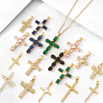 Religious Zircon Cross Rosaries Necklace Jesus Prayer Curcifix Pendant Chain Necklaces Maltese Latin Cross Choker Baptism Gift