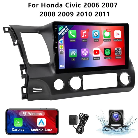 Wireless 10.1" Car Radio for Honda Civic 2006-2011 CarPlay Android Auto Touch Screen Car Stereo with Rear Camera GPS WIFI 2G+32G