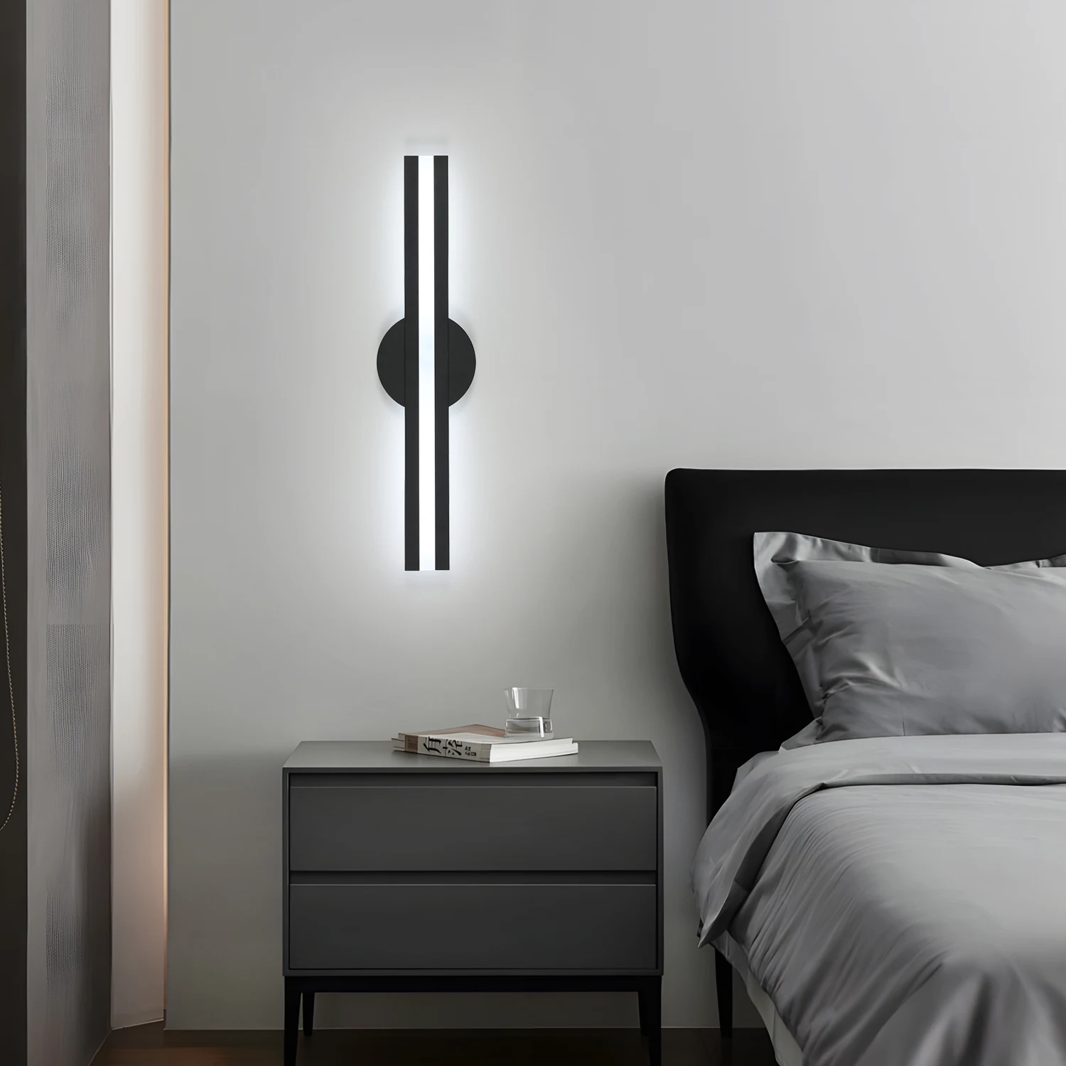 LED-Wandleuchten, modern, 24 W, Wandleuchte für den Innenbereich, schwarze Wandleuchte für Schlafzimmer, Spiegel, Wohnzimmer, Esszimmer, Treppe 3000 K – Detail 5