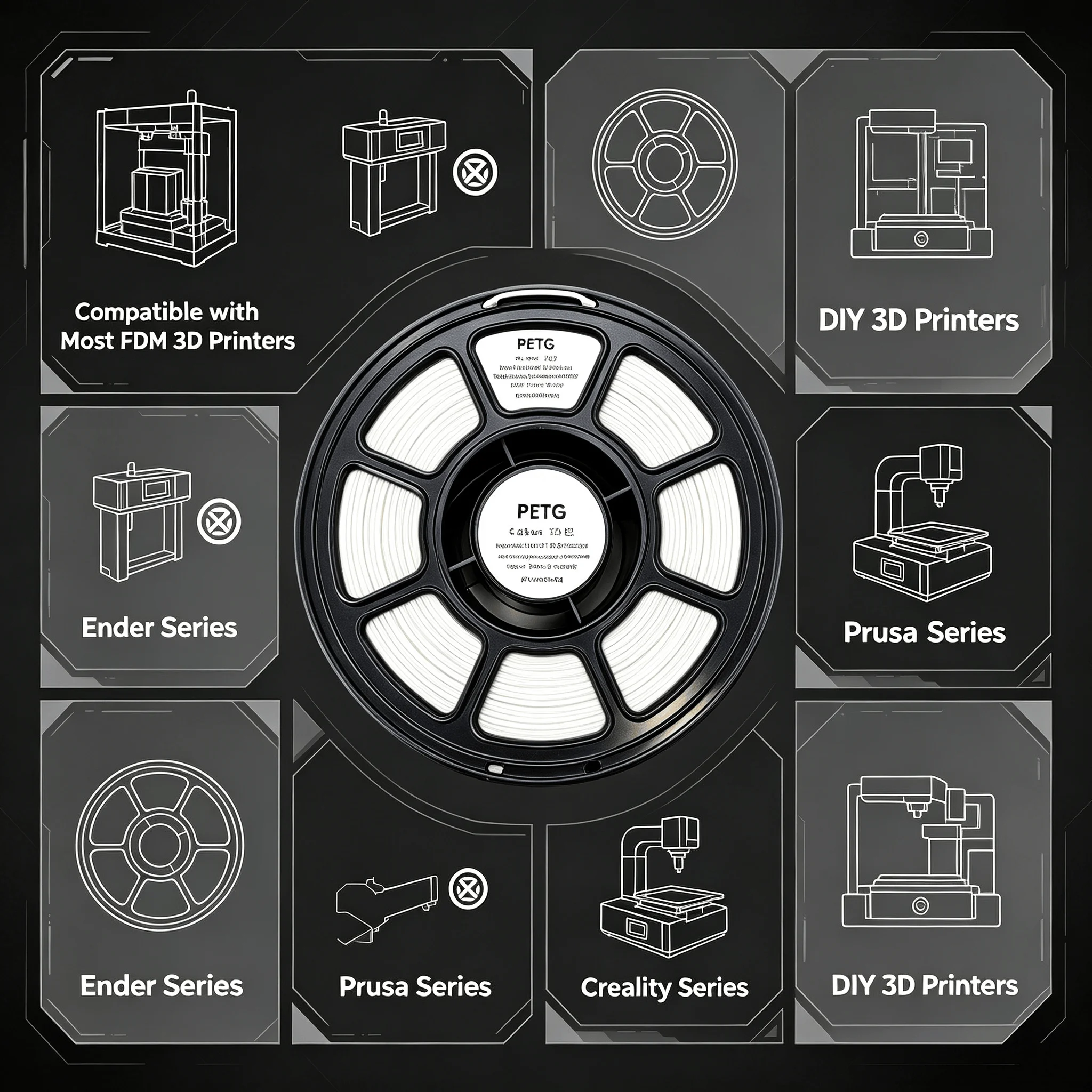 PETG 3D-Drucker-Filament 1,75 mm, 1 kg Spule, ±0,03 mm Maßgenauigkeit, hohe Zähigkeit und Schlagfestigkeit, geringe Verzugstendenz, starke Schichthaftung, glatte Oberfläche, verwicklungsfreie Wicklung, weiß – Detail 2