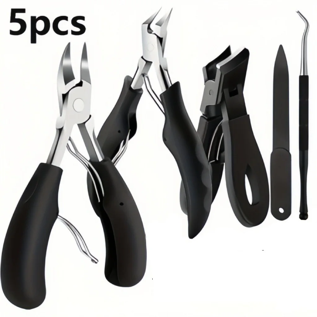 5-Piece Stainless Steel Manicure/Pedicure Set: Eagle-Beak Clippers for Ingrown Nails and Thick, Tough Nails