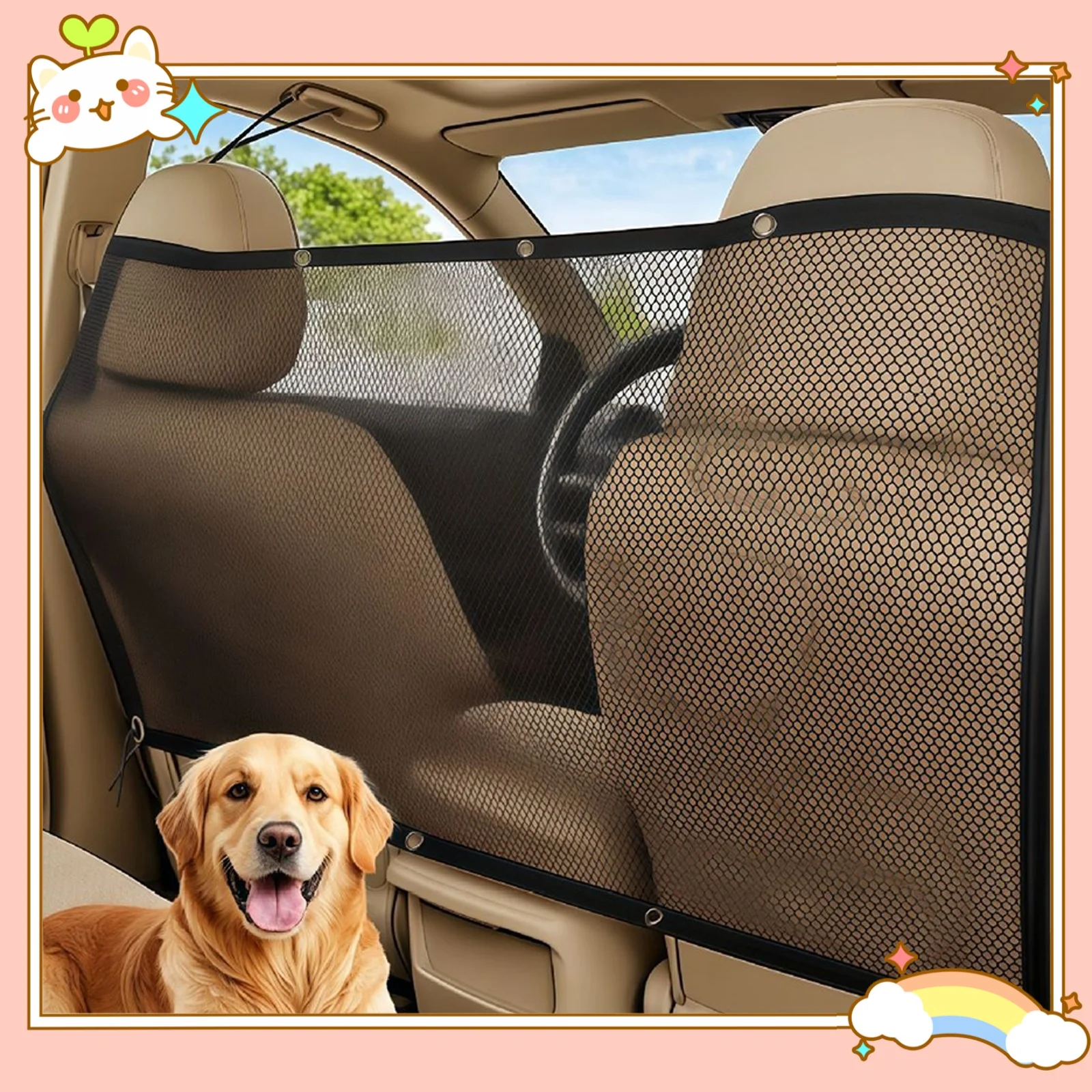 Dog Car Barrier Travel Accessories Fencing Pet Barrier for Suvs Pickups Vehicle SUV Seat Back Safe Mesh Net Backseat