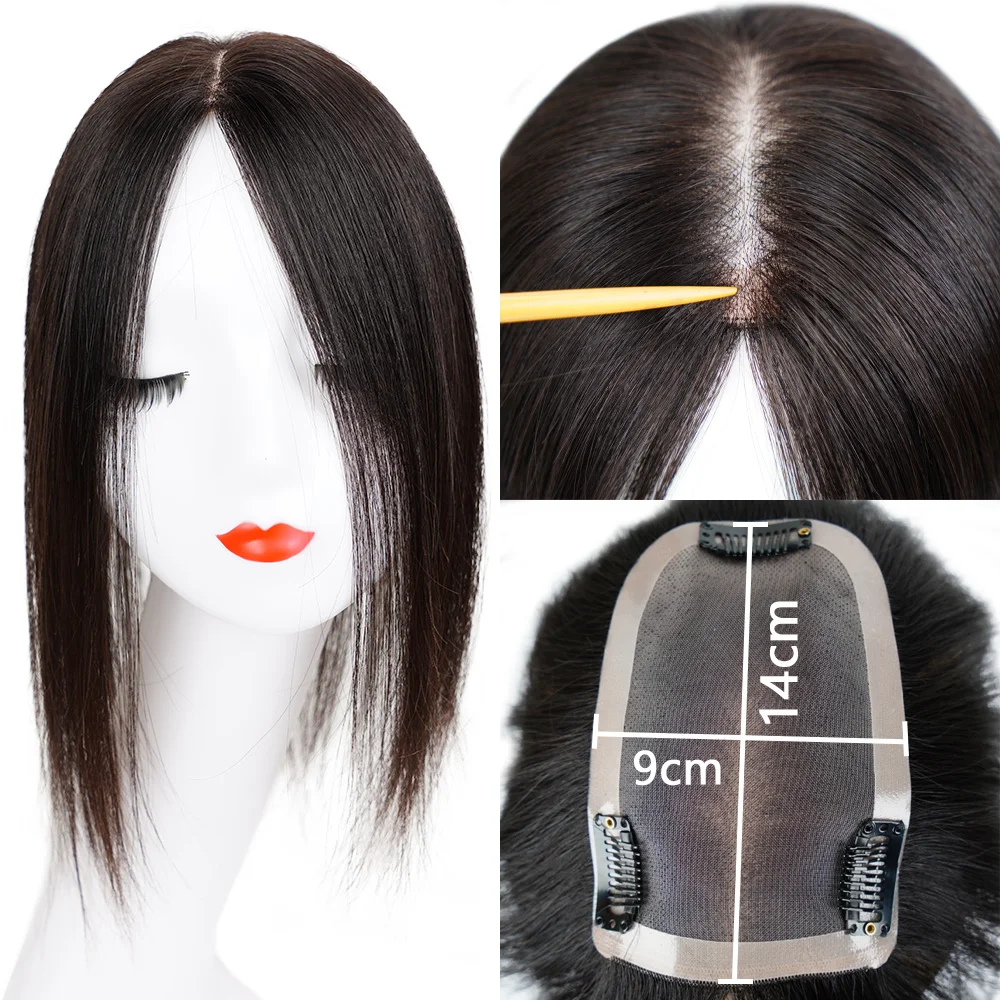 12inch 30cm 9x14cm Mono Lace Topper With Clips  Silk Hair Toppers for Hair Thinning Women  Breathable Scalp Topper Natural Black