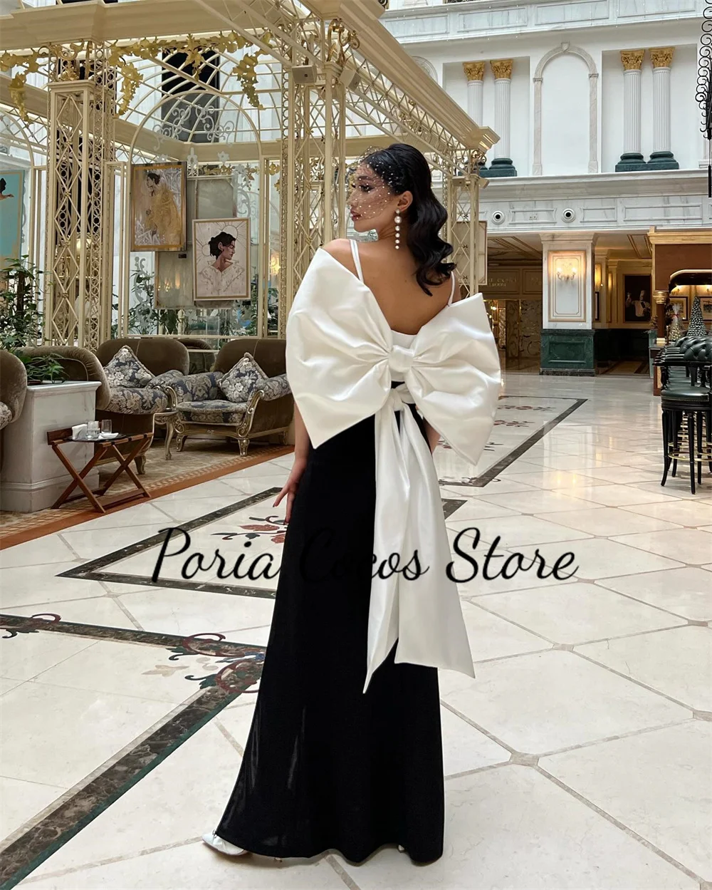 Customized Elegant Prom Gown Contrast Color Patchwork Side High Slit Backless Big Bow Modern Evening Party Dresses فساتين للحفلا