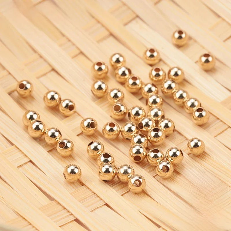 100 szt. 14K złote koraliki dystansowe 2mm 3mm 4mm okrągłe luźne koraliki do bransoletek naszyjnik DIY akcesoria do wyrobu biżuterii sprzedaż hurtowa — zdjęcie 2