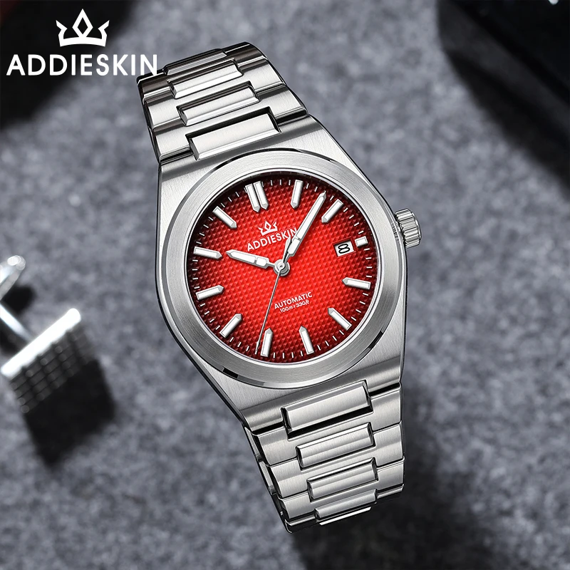 ADDIESKIN K004 Red Men Automatic Watch Waffle Texture Smoke Gradient Dial Sapphire Crystal Miyota 9015 BGW9 Luminous Mechanical