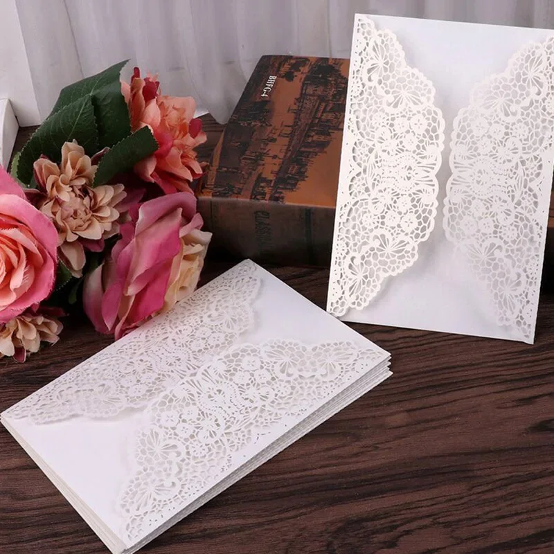 Cartes d'invitation de mariage découpées au Laser, fleurs en dentelle, cartes de vœux d'affaires, anniversaire, douche nuptiale, décoration de fête de mariage, 25/50 pièces