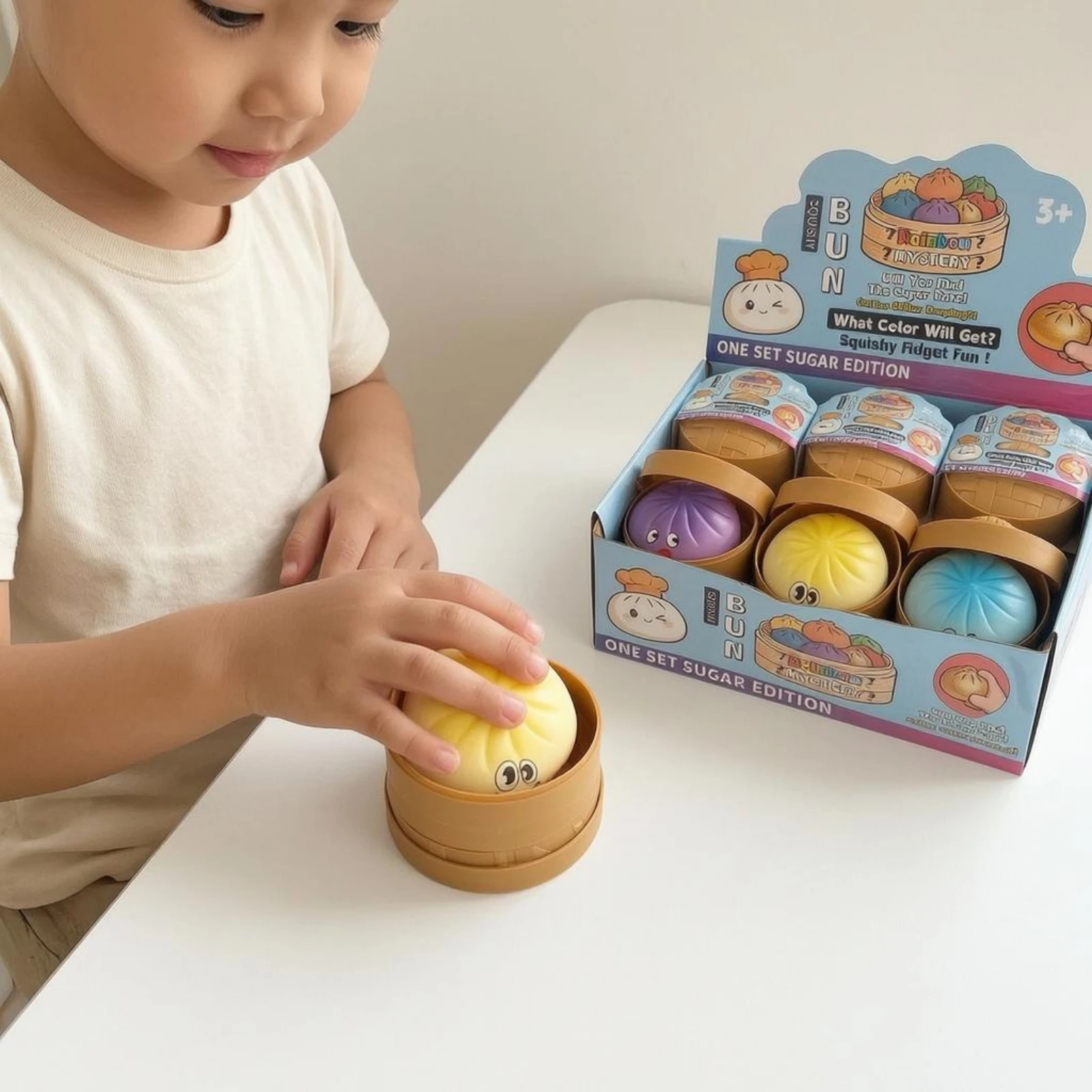 Glitter Squishy Bun Fidget Toy Set, Blind BoSqueeze Stress Relief Dim Sum Bun Toys, Surprise Blind Box Scented Soft Squishies fo