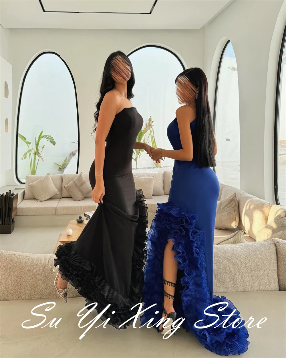 Customized  Delicate Flowers Long Ribbons Evening Dress Sexy One Shoulder Back Slit Party Dress Classic Zipper Back Pro