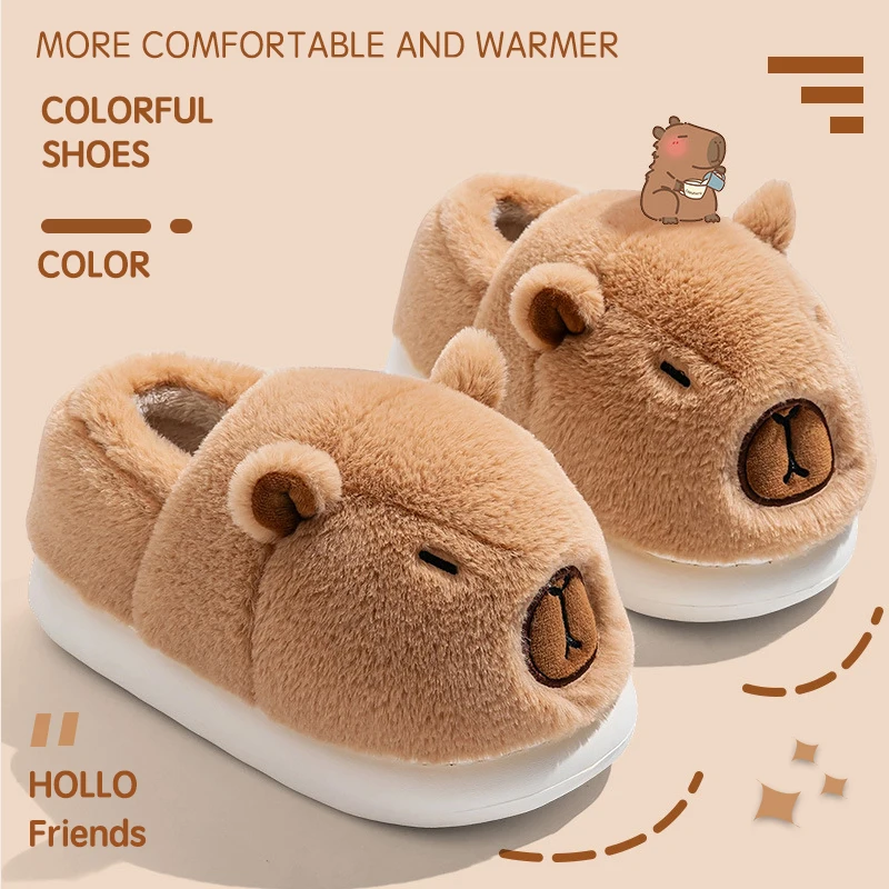 Plush Capybara Slippers Closed Toe Slippers Cute Thermal Home Slippers Comfortable Fluffy Couple Slippers Non-Slip for Men Women