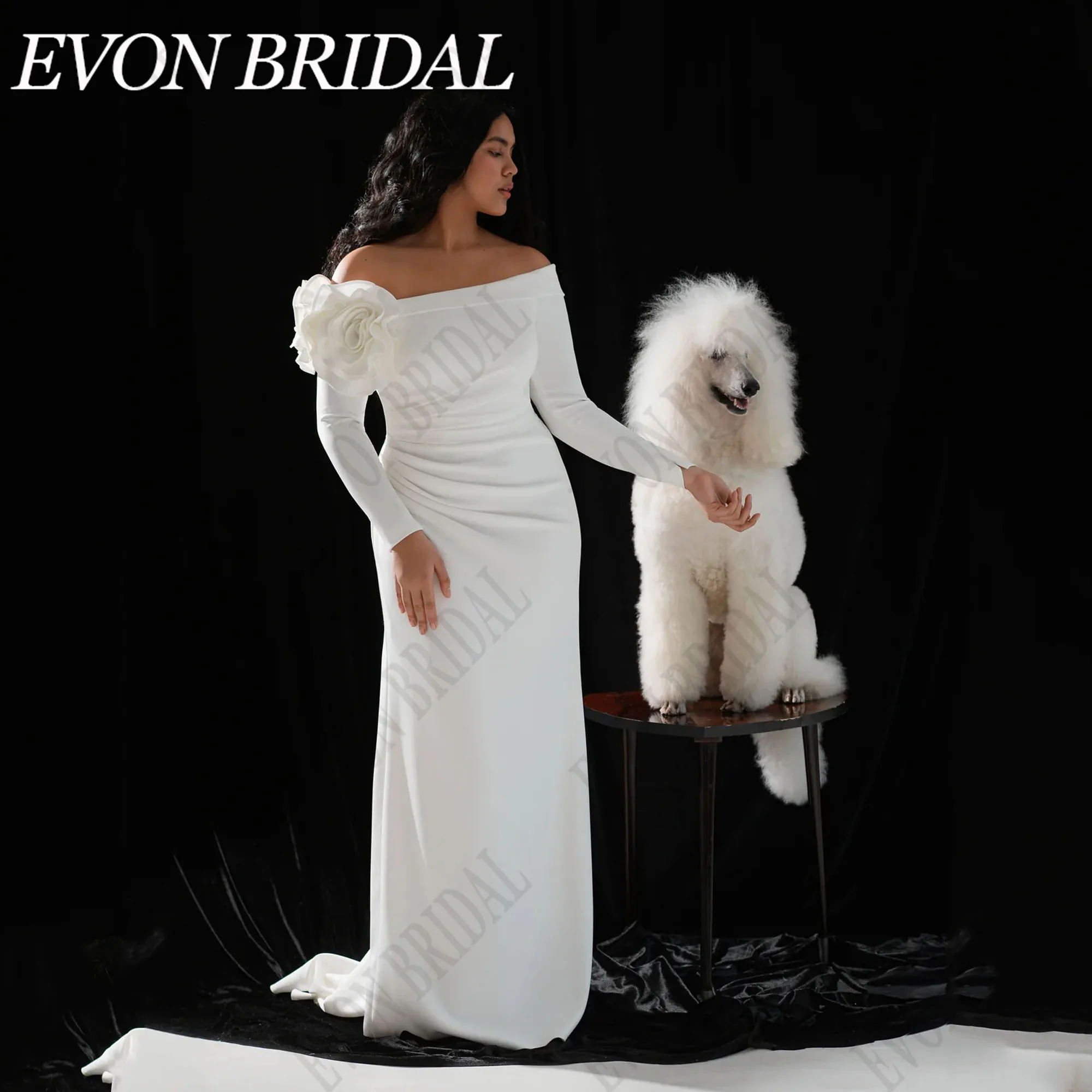 

EVON BRIDAL Plus Size Wedding Dress Mermaid Satin Bride Gown Elegant Flowers Long Sleeves Bride Dress vestidos de novia Custom