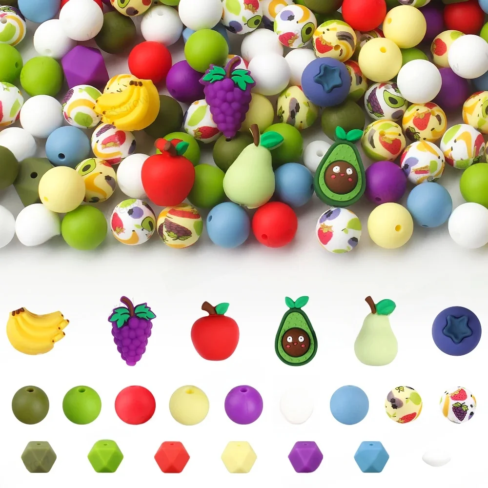 Ensemble de perles en Silicone thème fruits d'été, banane, avocat, banane, pomme, perles focales pour la fabrication de bijoux, porte-clés, Clips, décor de chaîne
