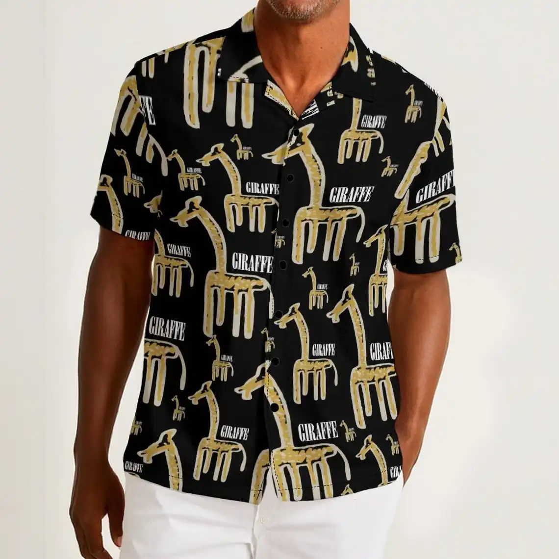 Animal giraffe abstract digital print men's button abstract full print fun party button short sleeved shirt suitable for summer