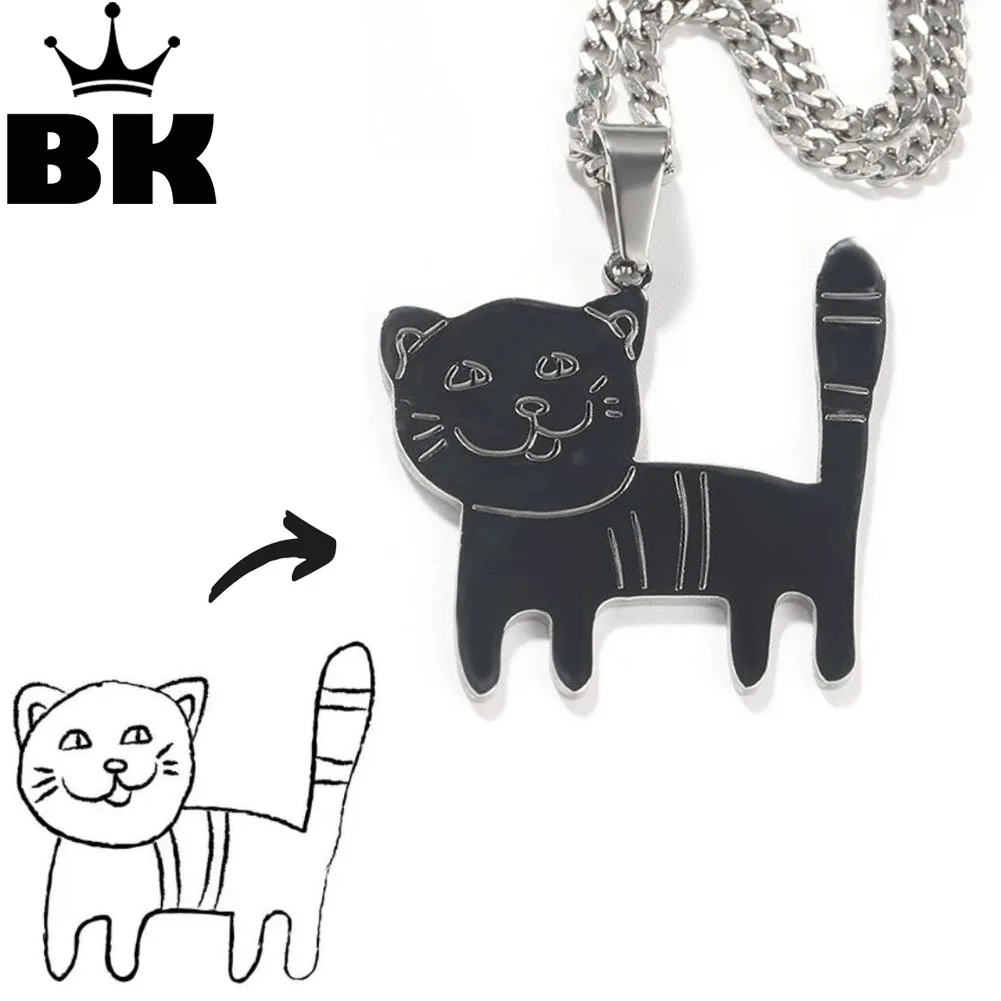 

THE BLING KING Stainless Steel Custom Photo Necklace For Women Men Children Simple Stick Figure Pendant Making Cute Little Bear