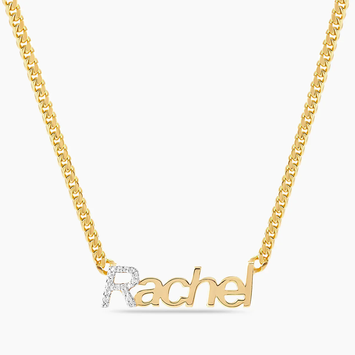 THICK 5mm Iced Initial Block Name Necklace Stainless Steel Custom Personalized Name Pendant 3mm Cuban Chain Birthday Gift