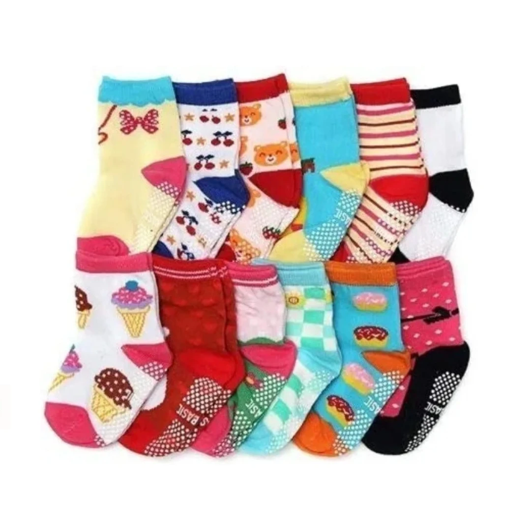 Kit 12 Paired Children's Socks Colorful Girl All Sizes