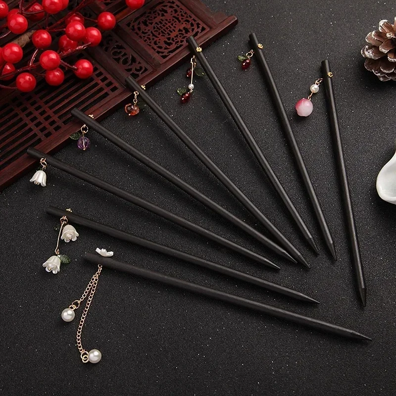 Épingle à cheveux en bois faite à la main pour femmes, Gu Fengliu Su Buyao, accessoires Hanfu, rouge, simple, style nickel é