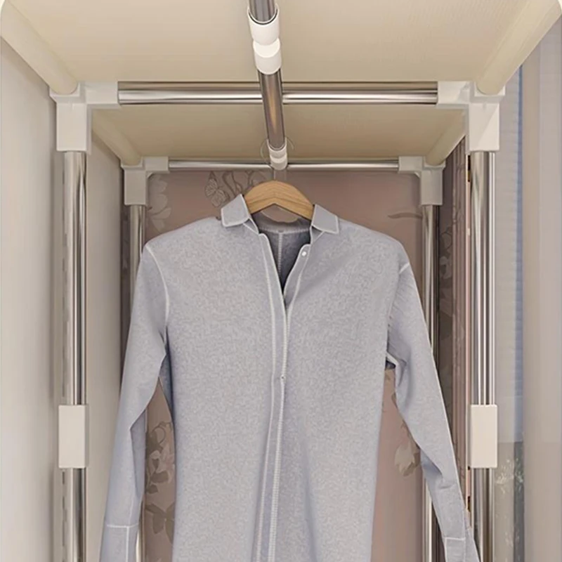작은 공간을 위한 휴대용 옷 정리함 - 견고한 16mm 금속 프레임, 3칸 + 3개의 걸이 공간 + 3개의 서랍, 먼지 방지 옷장